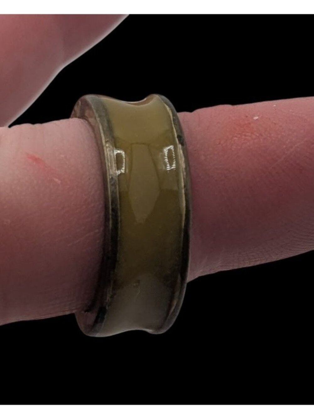 Vintage Retro Mod Olive Green Enamel Wide Band Statement Ring